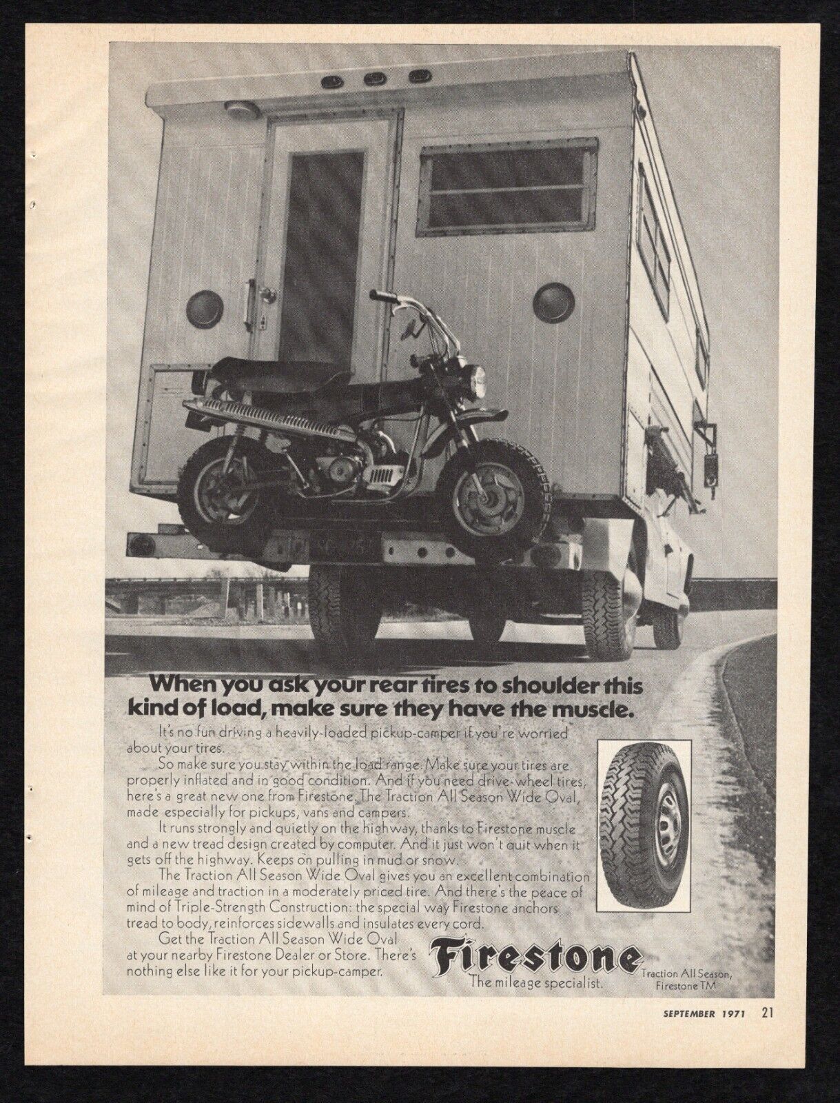 1971 Firestone Rear Tires Muscle Heavy Load Pickup Van Camper Traction Print Ad