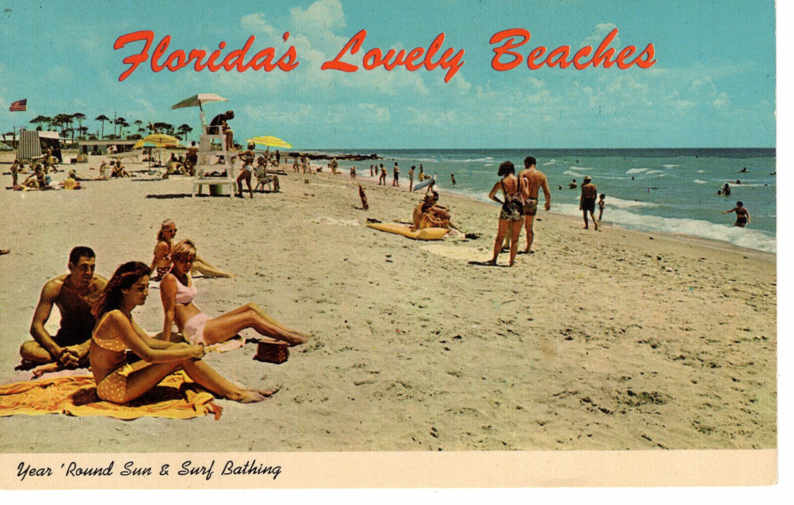 Vintage Postcard FL Florida\'s Beaches Pretty Girls in Bikinis Sun Sand Waves-586