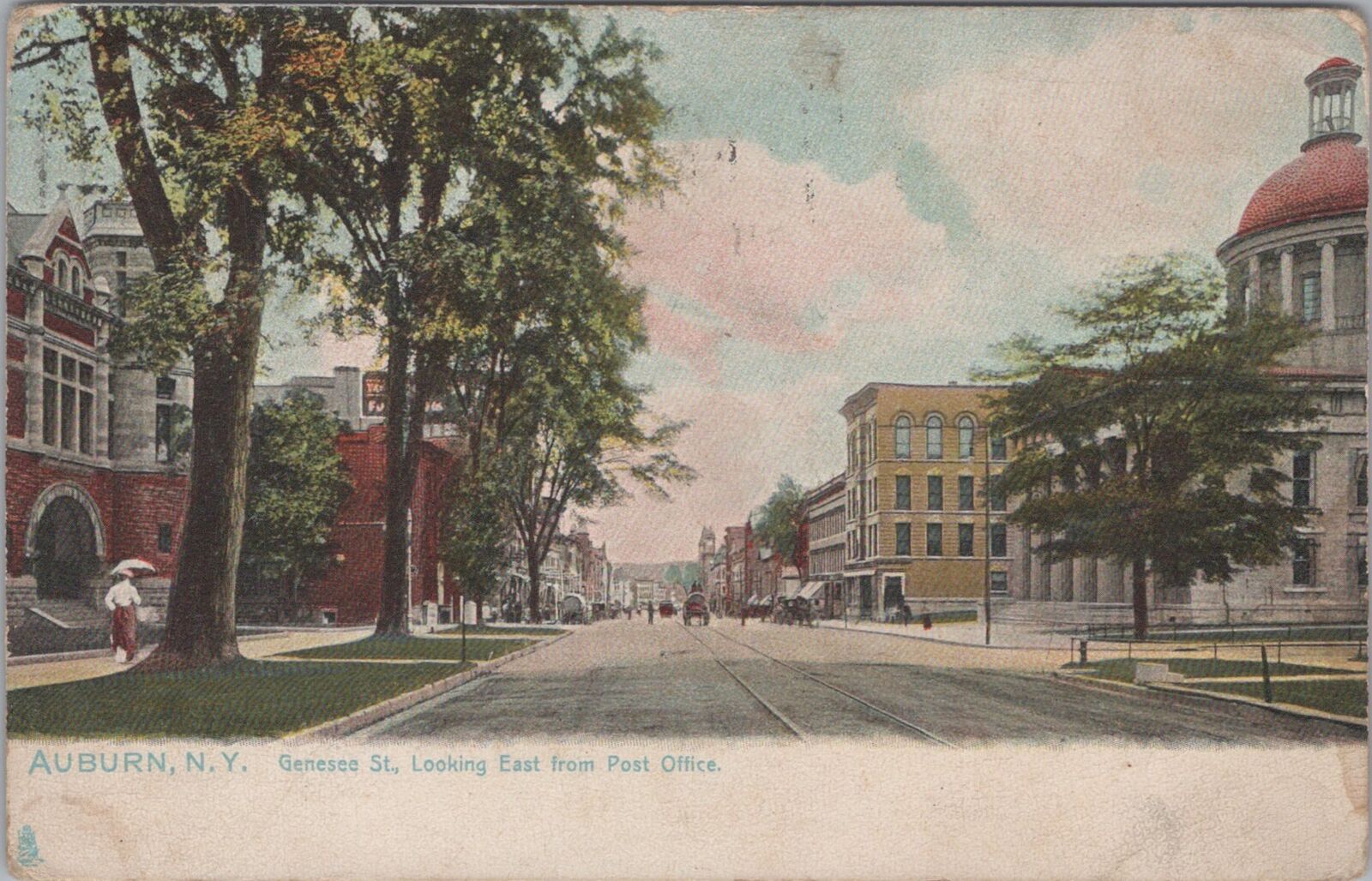 Genesee Street View Auburn New York Trolley Tracks 1911 Tuck\'s Postcard
