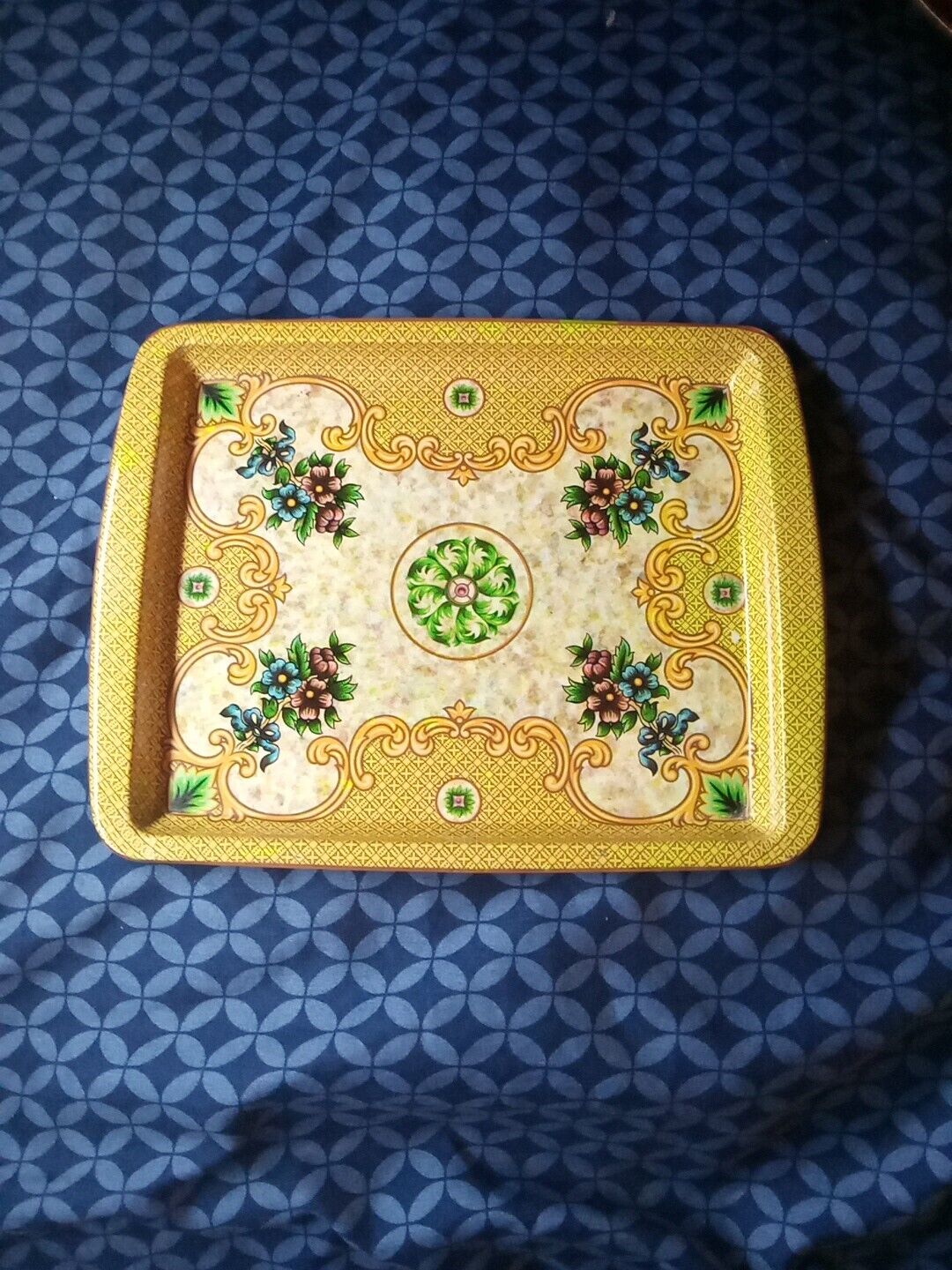 VTG 70s DAHER Decorated Ware Floral Metal Rolling/Tea/Bar Tray 6\