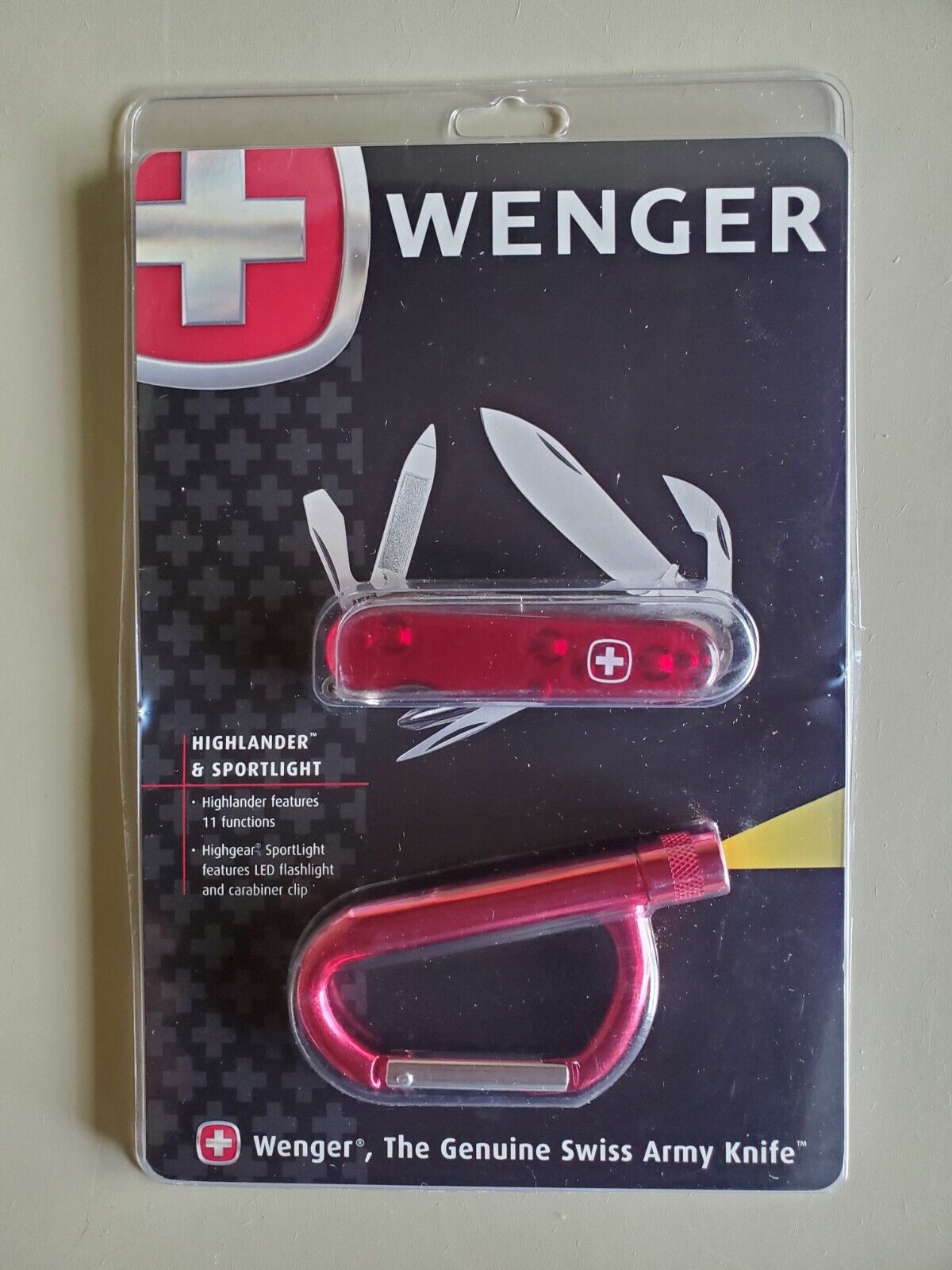 RARE - Wenger Highlander Swiss Army Knife Translucent Red w/ Sportlight - new
