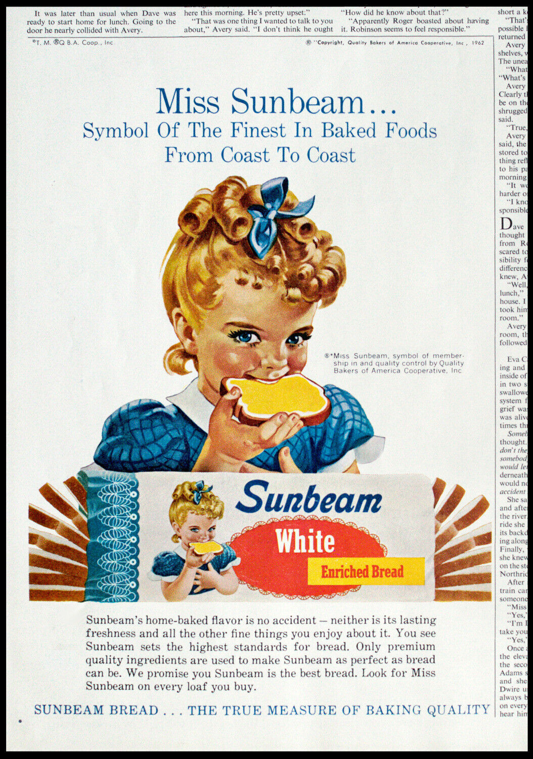 1962 SUNBEAM Bread Iconic Blonde Little Miss Sunbeam Kitchen Decor Vtg PRINT AD