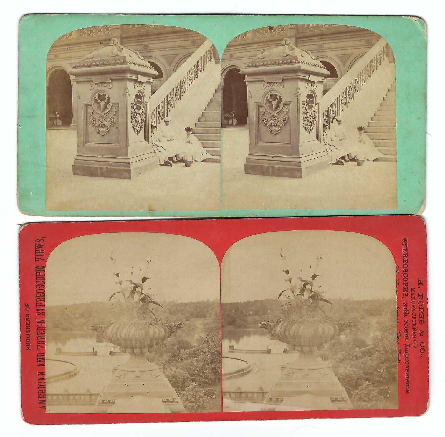 2 Stereoviews, Ropes, Central Park NY, 1868
