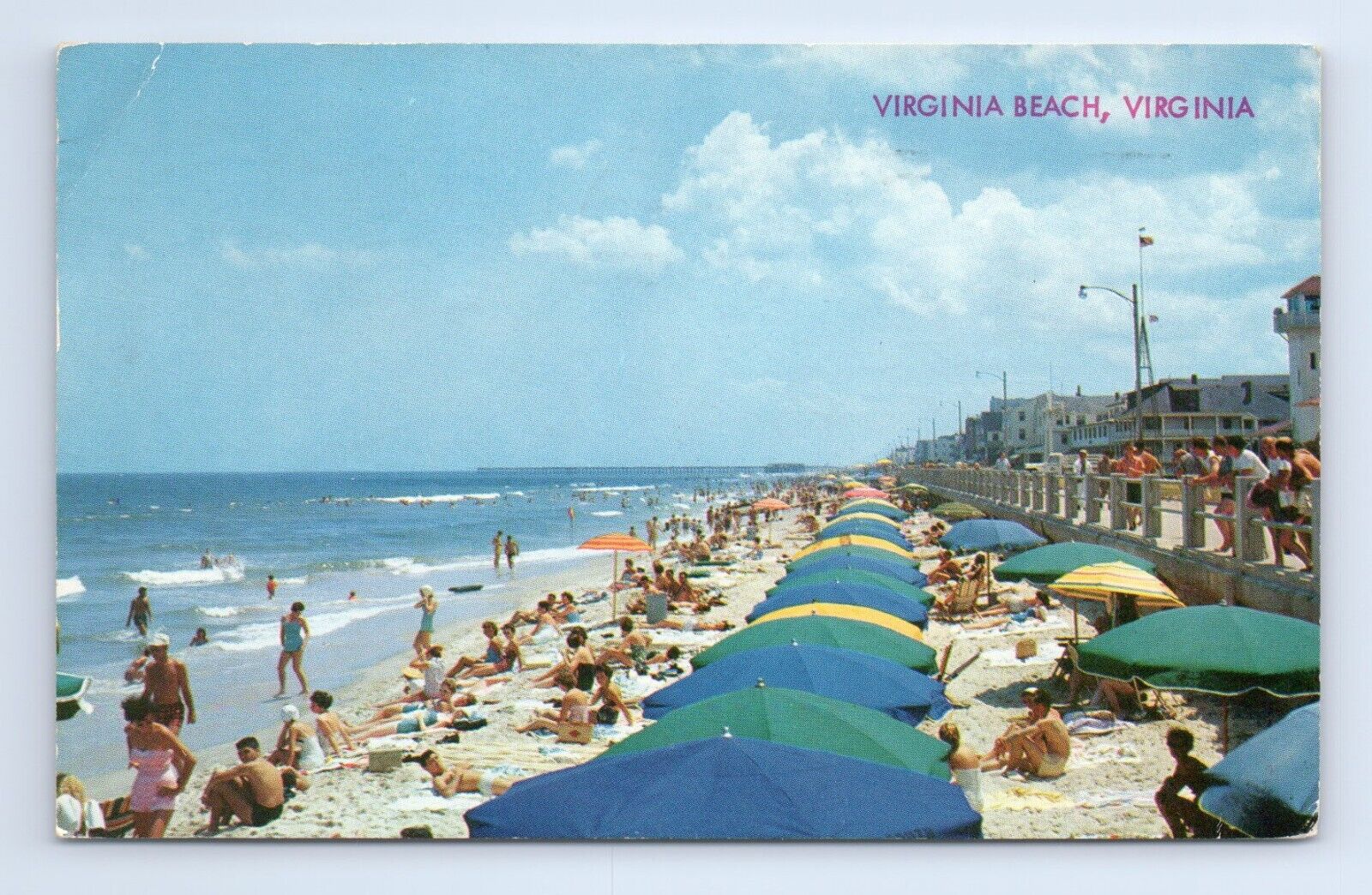 Virginia Beach Scene Sunbathing Ocean Seacape Swimmers Postcard VTG VA Shore
