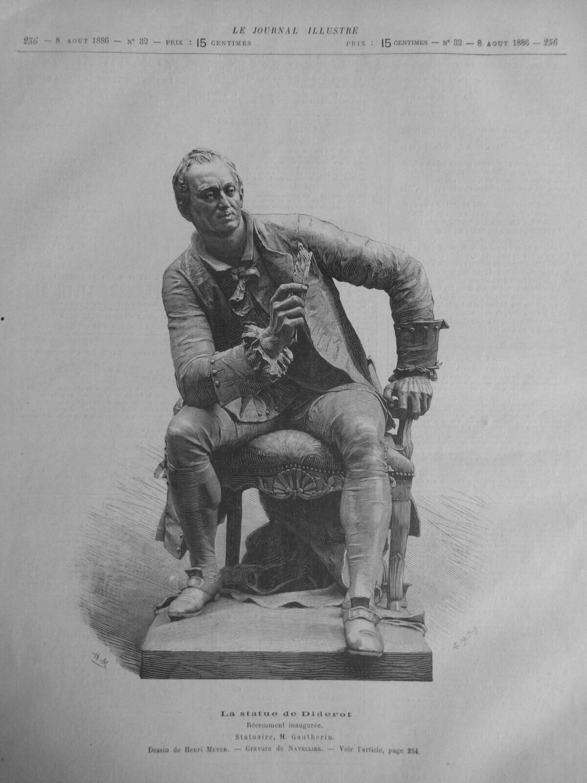 1886 Statue Diderot Gautherin Sculptor 1 Journal Antique