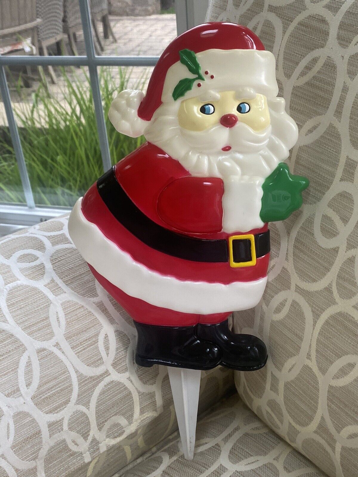 Vintage JSNY Santa Plastic Christmas Yard Lawn Stake Adorable Great Condition