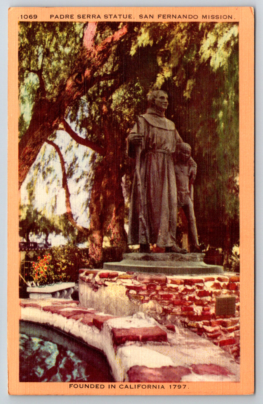 c1940s Padre Serra Statue San Fernando Mission California 1797 Linen