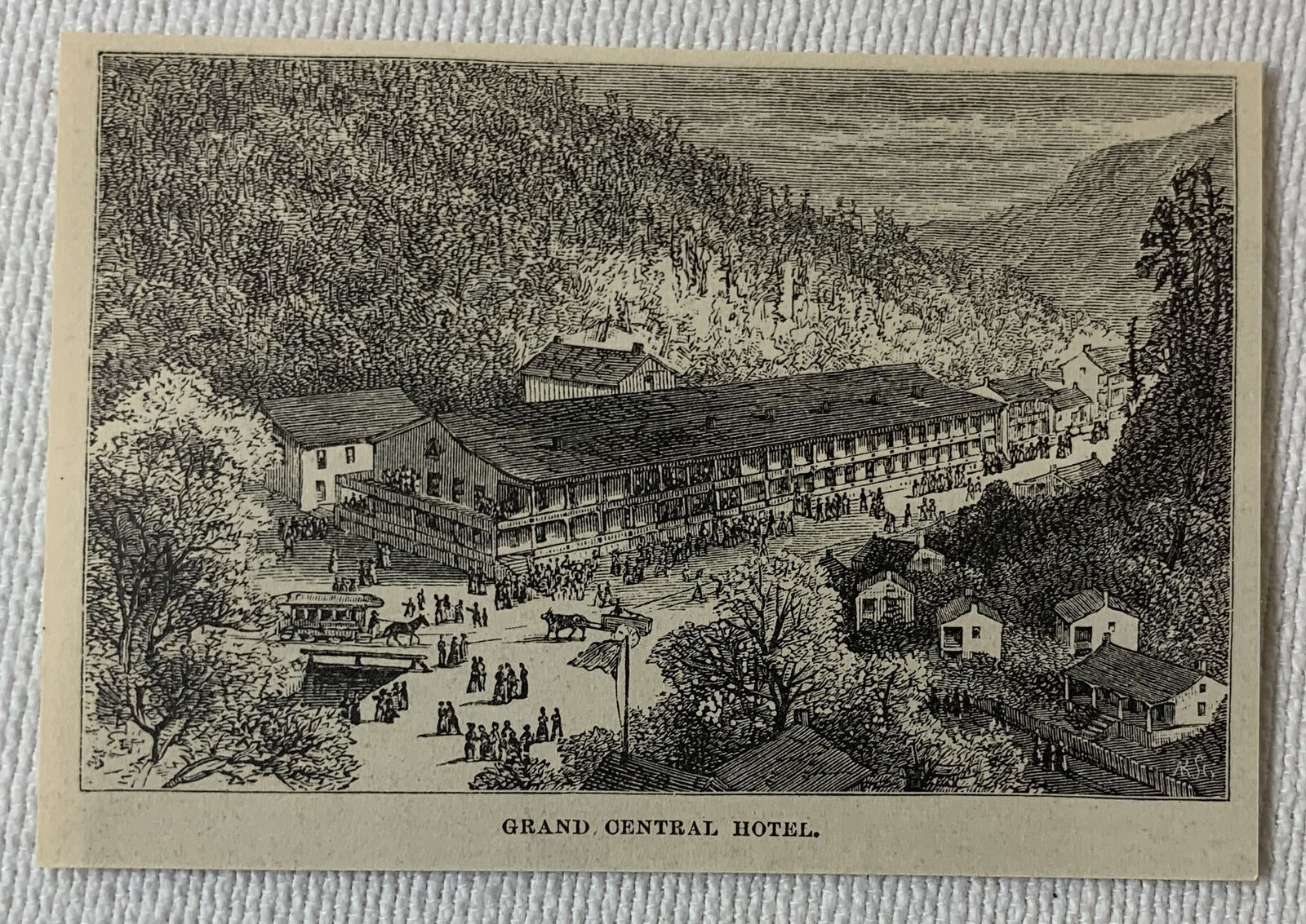 1878 small magazine engraving ~ GRAND CENTRAL HOTEL Hot Springs, Arkansas