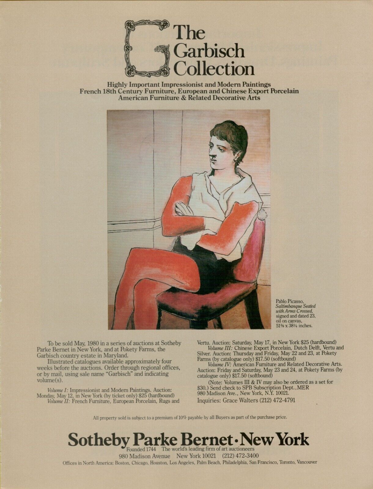 1980 Pablo Picasso Saltimbanque Seated with Arms Crossed  Art Gallery Print Ad