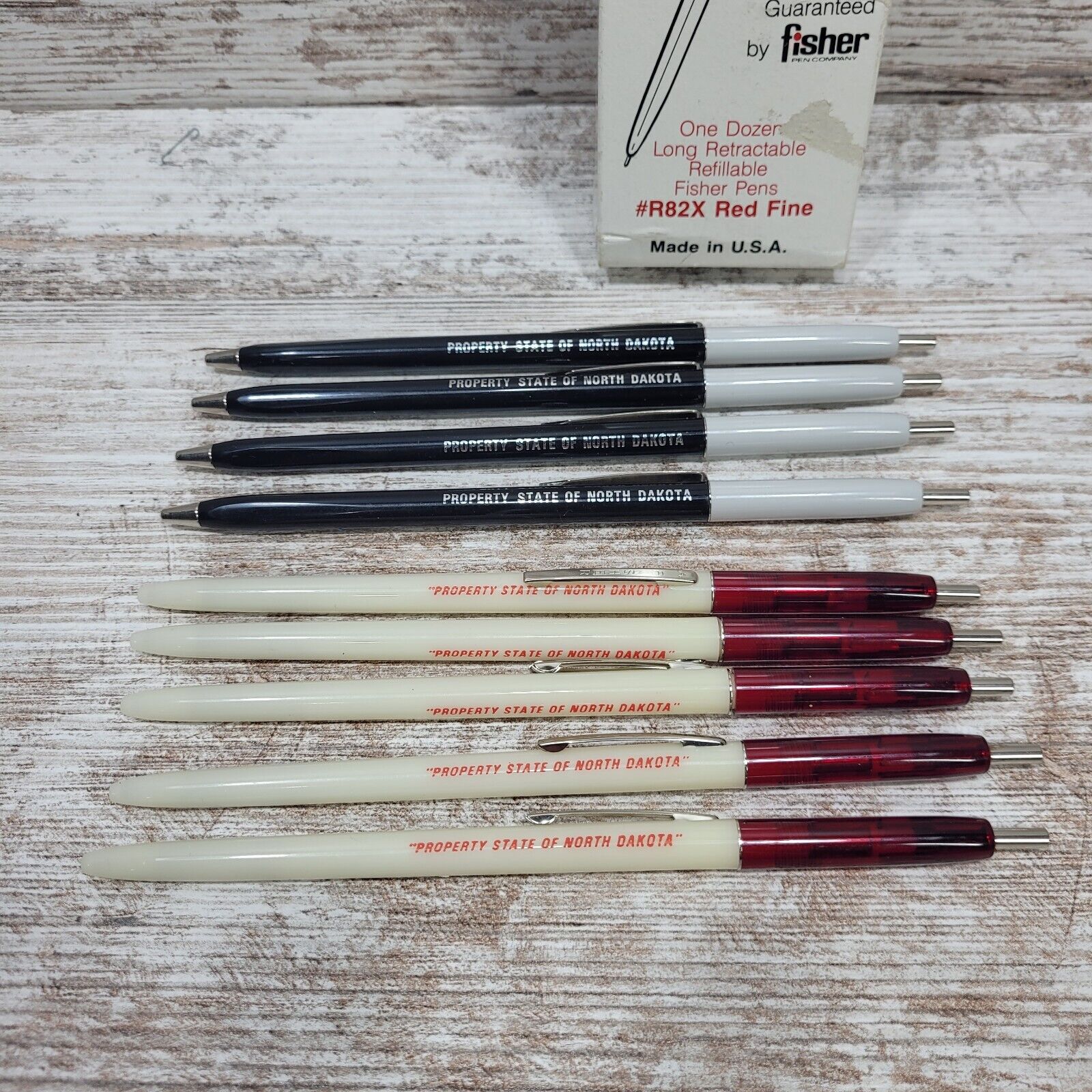 VTG USA Fisher Quality Ballpoint Pens Lot of 9 W/BOX Property State Of NORTH DAK