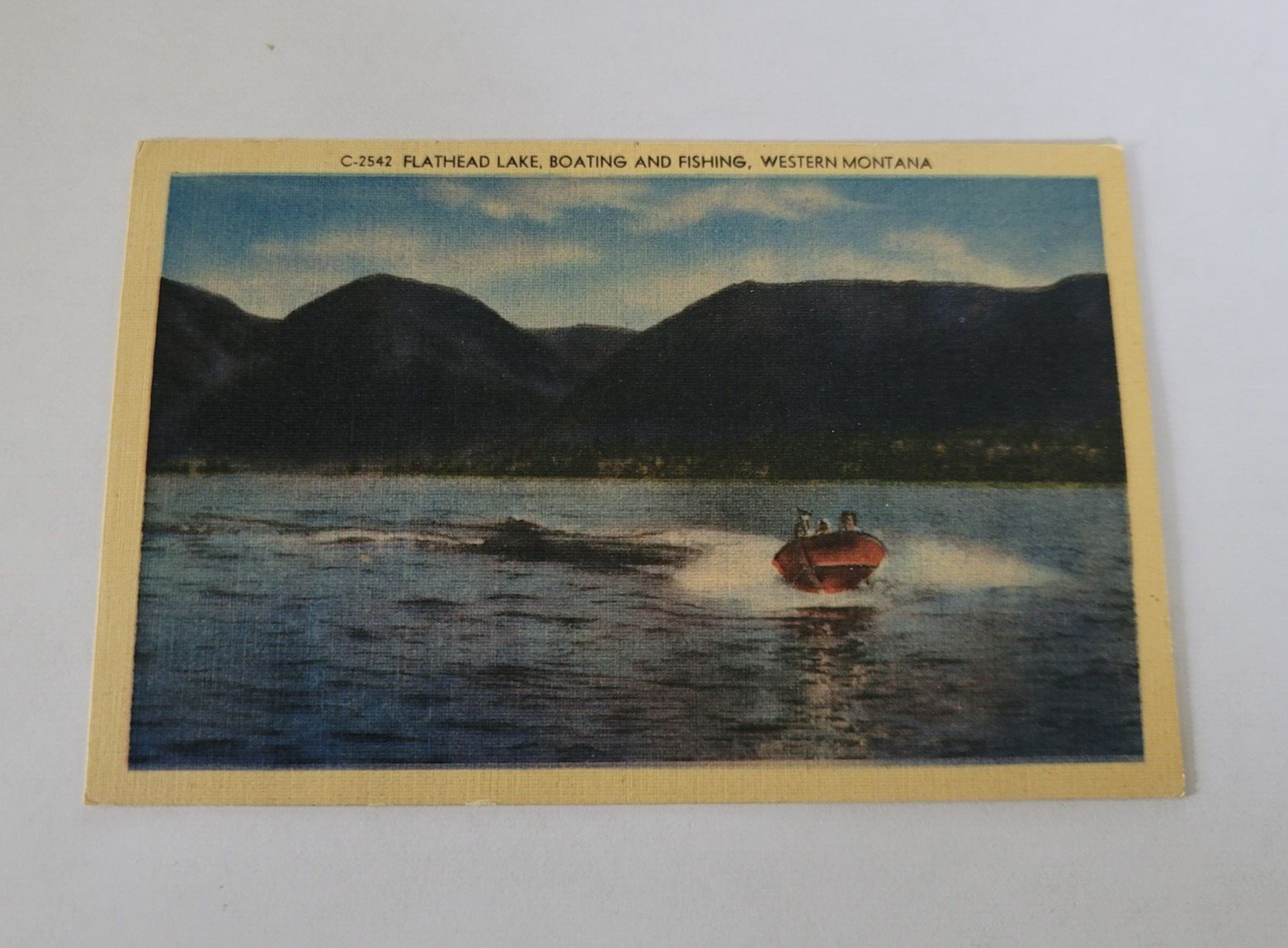 Vintage Linen Postcard Montana Flathead Lake Boating Western Montana