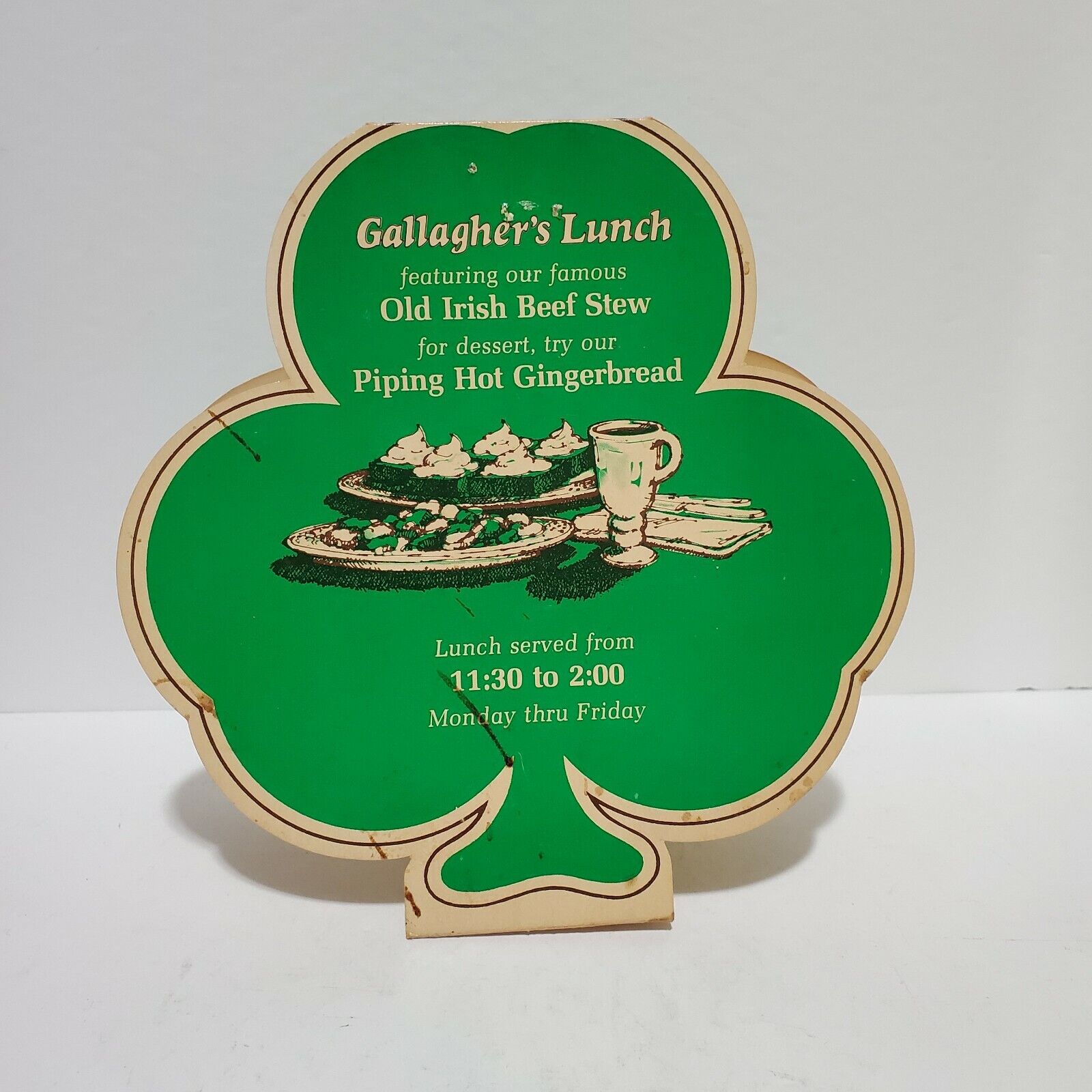 Vintage Gallagher\'s St Patrick\'s Day Stand Up Table Menu New York Shamrock Shape