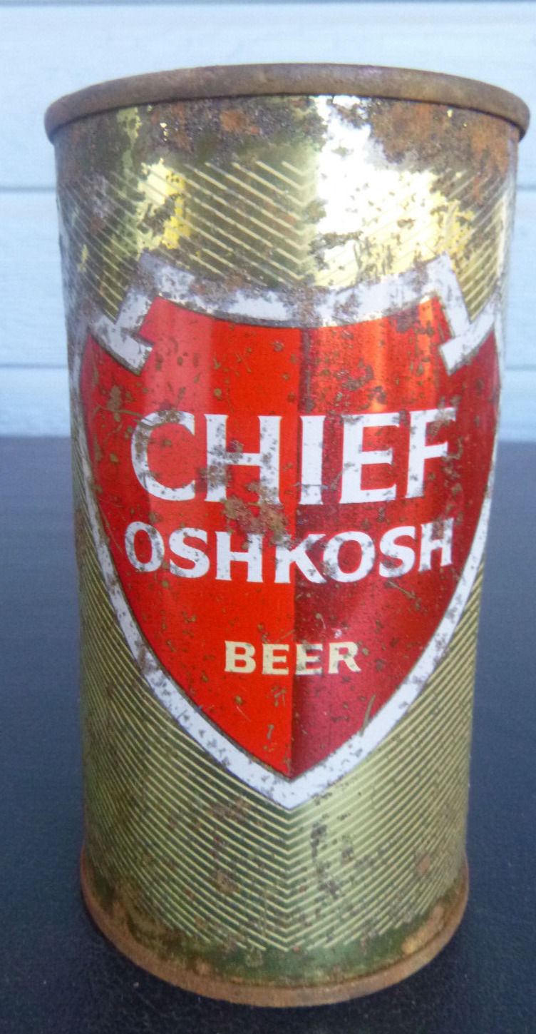 vintage Chief Oshkosh Flat Top Beer can  Wisconsin red arrow