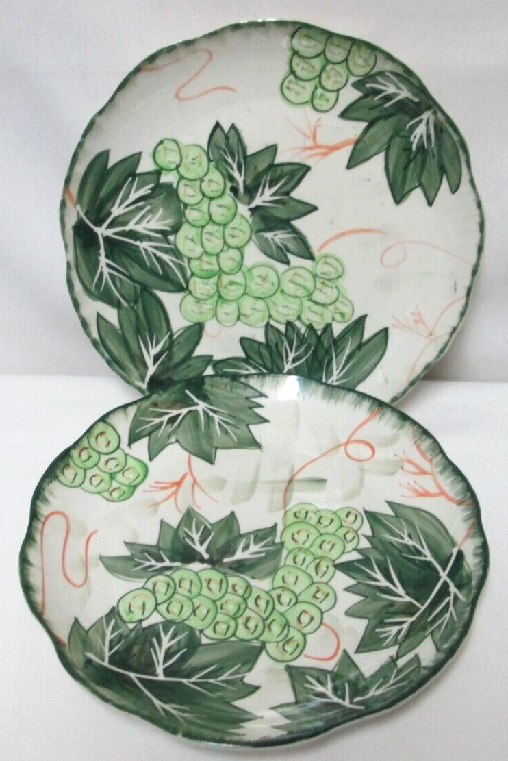 RUBY Vintage hand painted dinner plate Set 2 grapes green white 10.5\