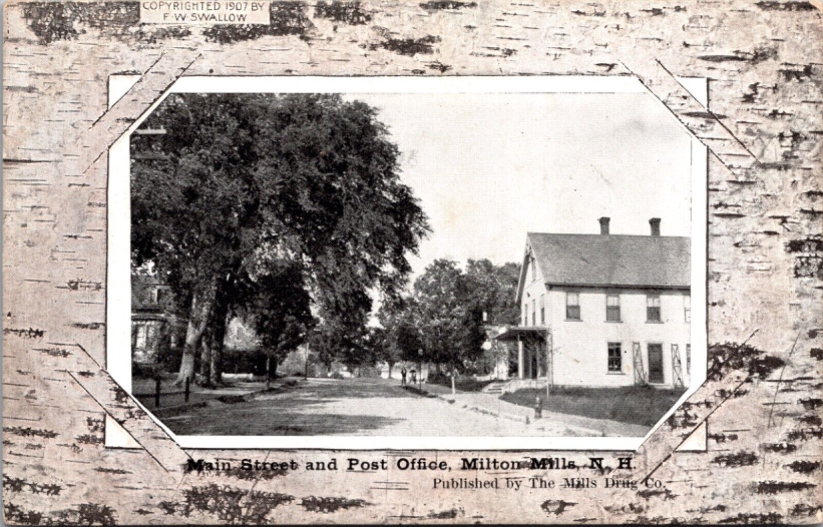 Postcard Main Street and Post Office in Milton Mills, New Hampshire