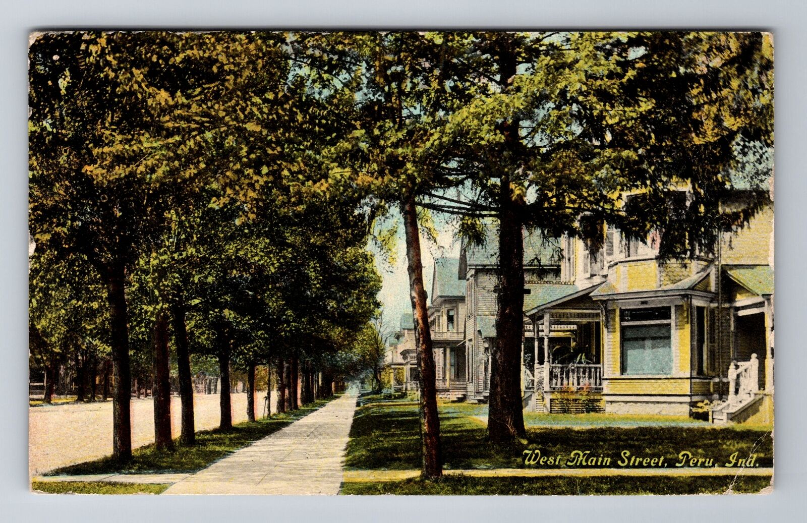 Peru IN-Indiana, Treelined West Main Street, Residences, Vintage c1910 Postcard