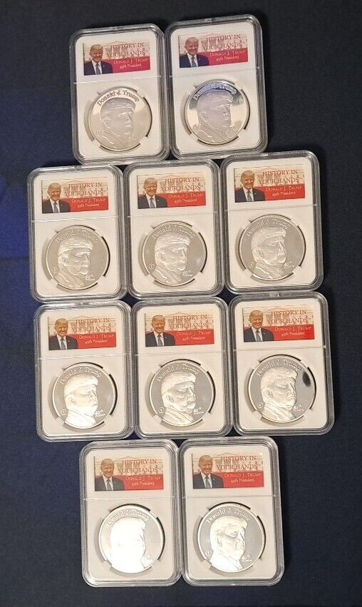 Lot Of 10 Donald Trump History in your hands Silver Finish Encapsulated Coin#Z10