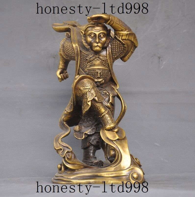 Antique Old Chinese brass Myth Xiyouji SunWuKong Monkey King Sun Wu Kong Statue