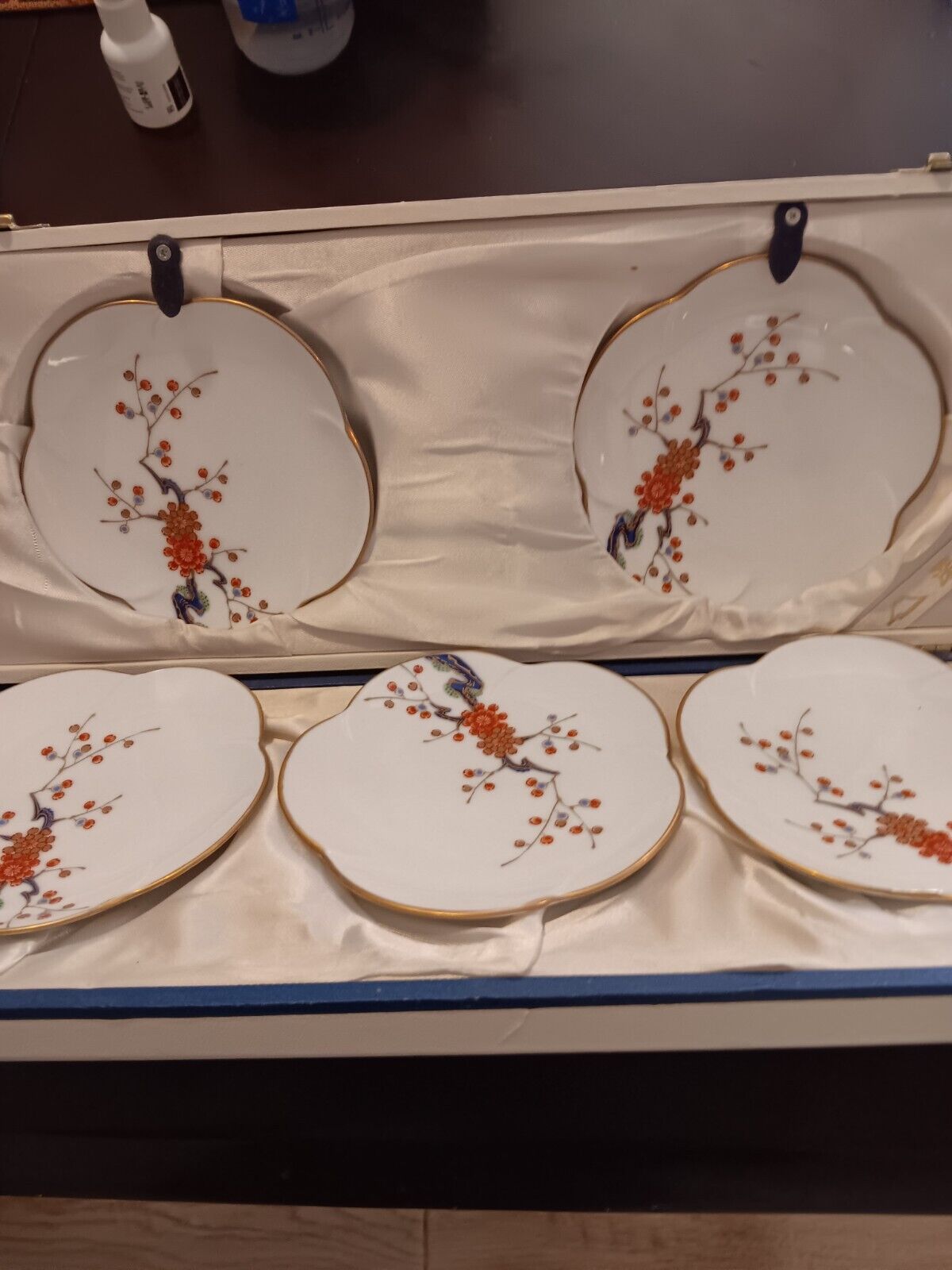 Fukagawa Porcelain Set of Five Porcelain Plates in Case