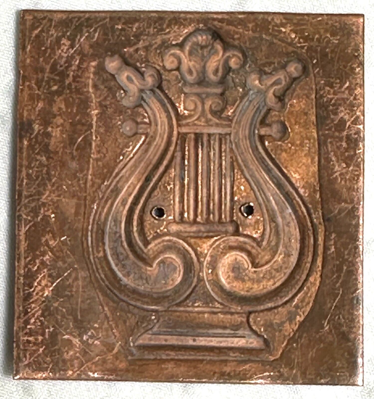 Antique 1800s Freemason Knights Templar Copper Harp Printing Plate Mold