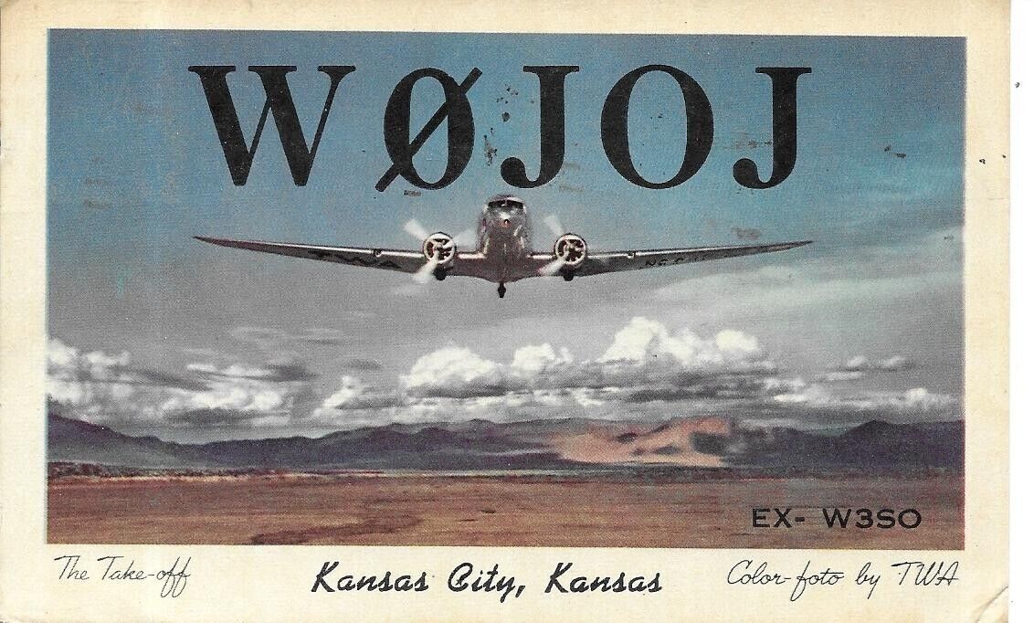 QSL  1946 Kansas City KS    TWA  Airlines   radio card