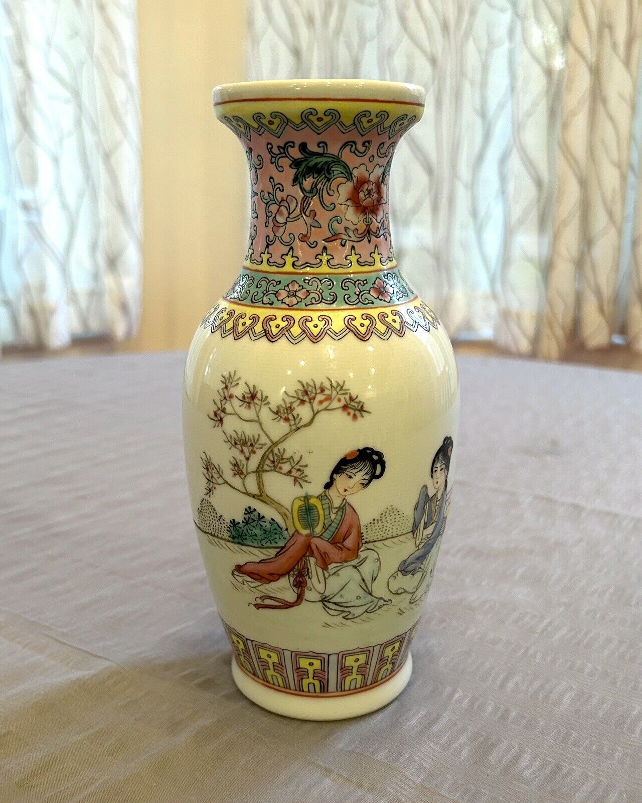 Vintage Handmade Porcelain Chinese Famille Rose Poetry Vase Chinese Export