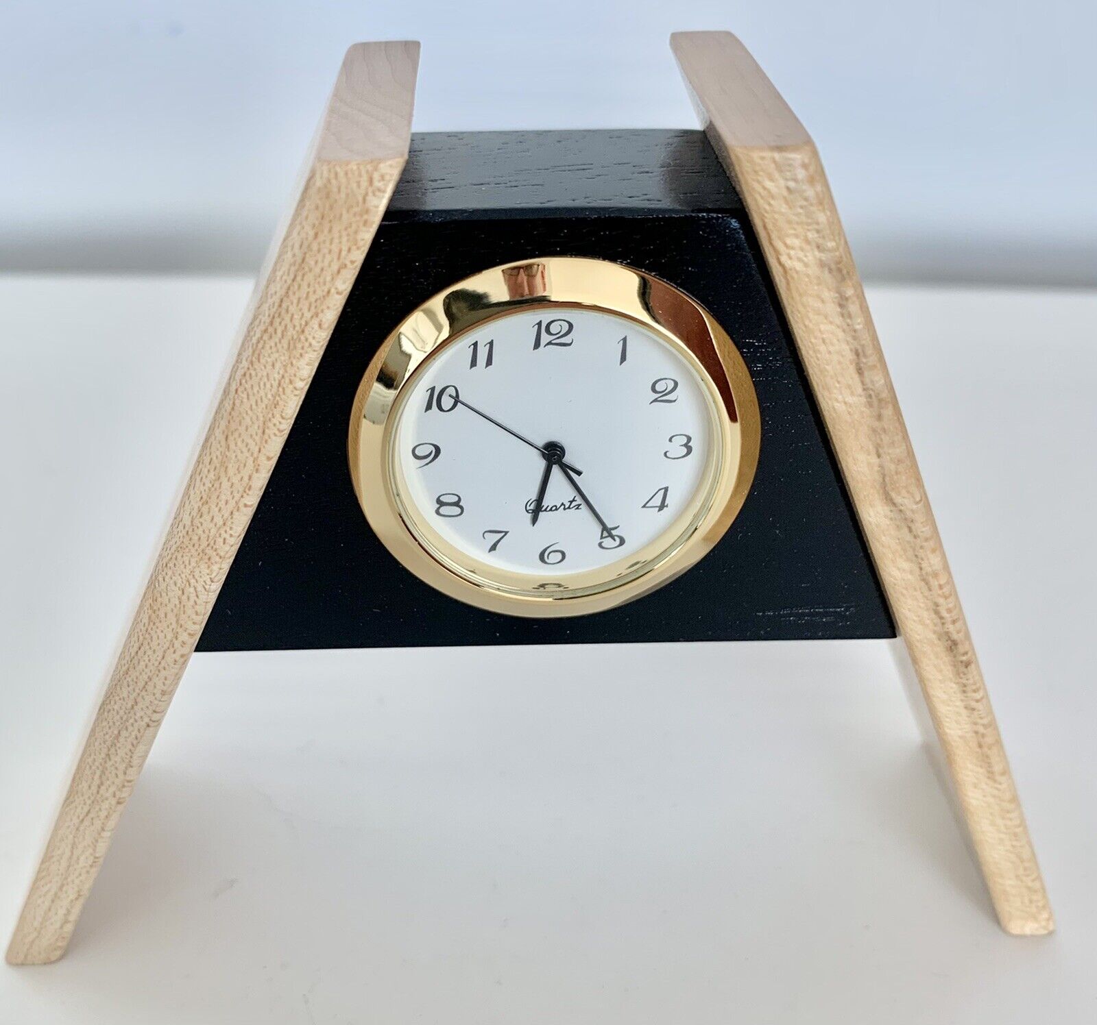 Mikutowski Woodworking Clock Birdseye Maple & Black Obeechie 3.5”H X 4.5”W