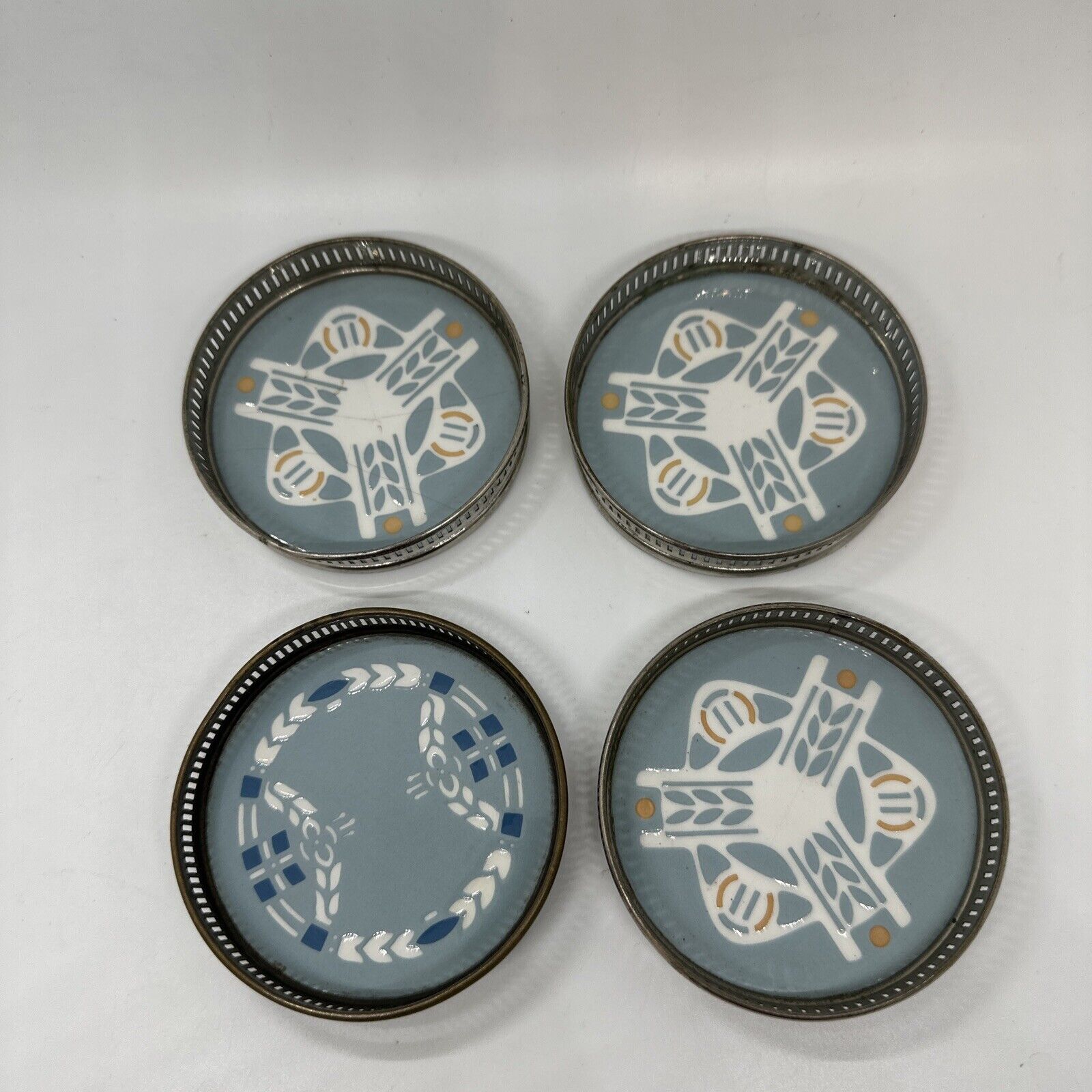 Villeroy Boch Dresden Art Saxony Porcelain Metal Coasters Antique 3x 2549A +2518