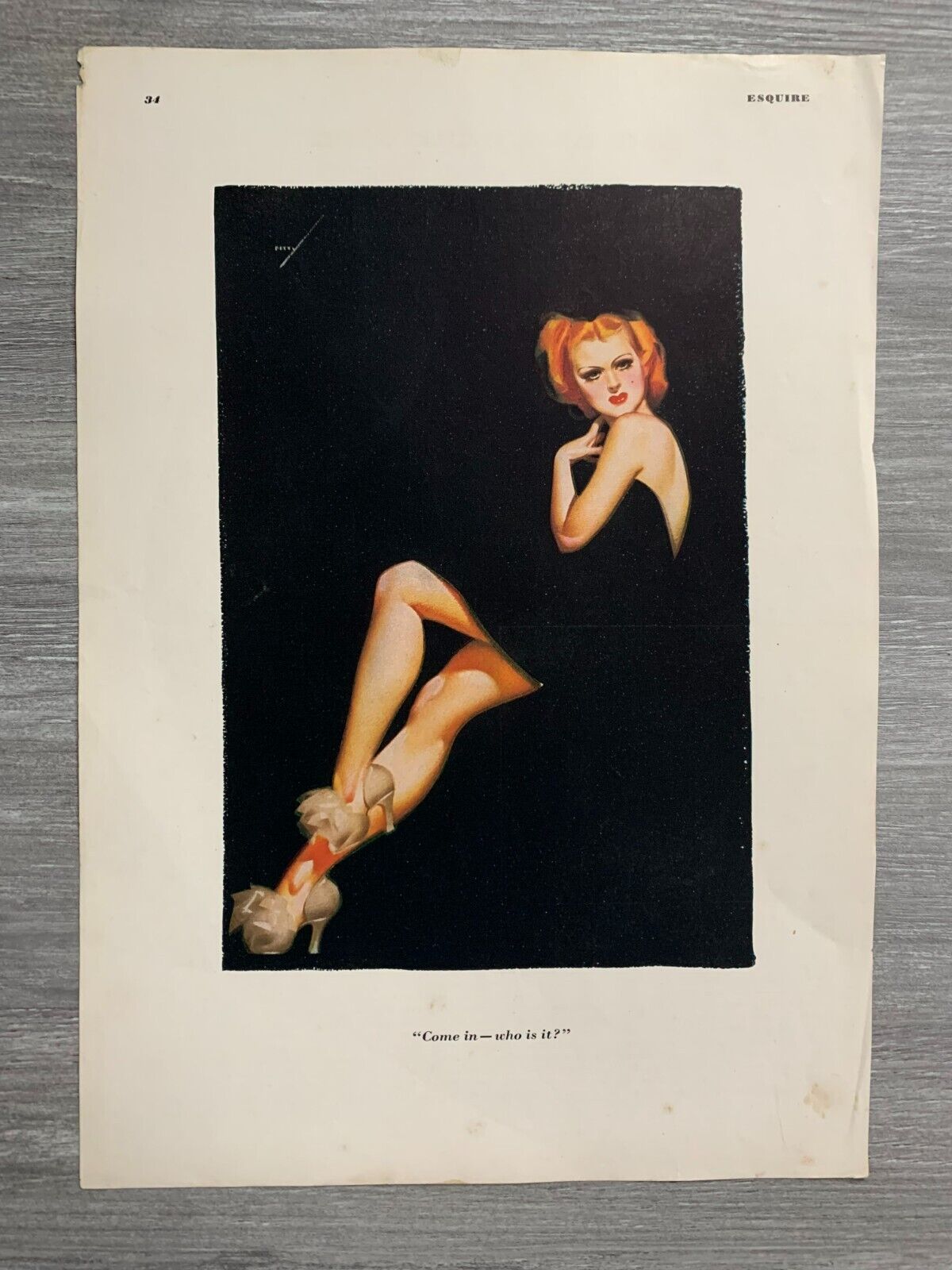 1936 Sept ESQUIRE MAGAZINE Petty Girl Pin-Up Page (6.0) Come In... Who is It?