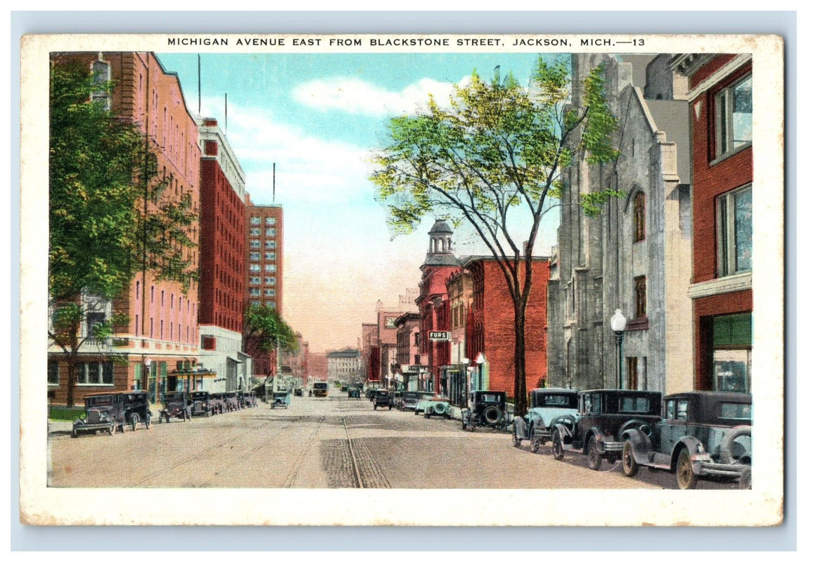 c1920s Michigan Avenue East From Blackstone Street, Jackson, Mich Postcard F113E