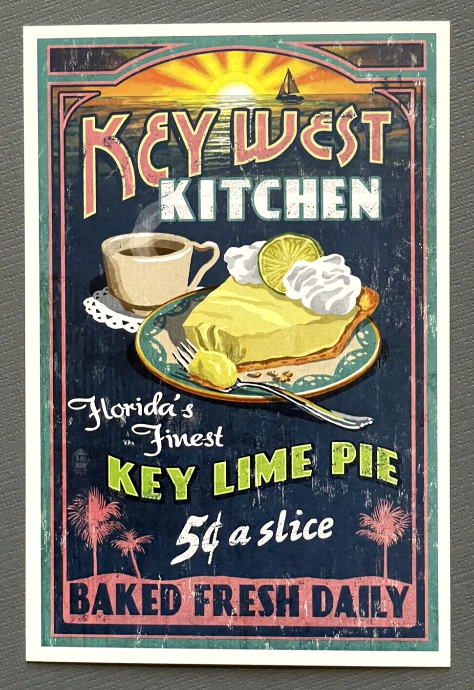 Key West, Florida - Key Lime Pie Vintage Sign - Lantern Press Postcard
