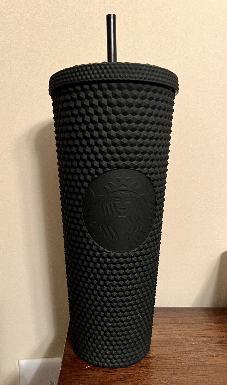 Starbucks Black Matte Diamond Studded Tumbler Cold Staw Cup 24oz Gift Real shot