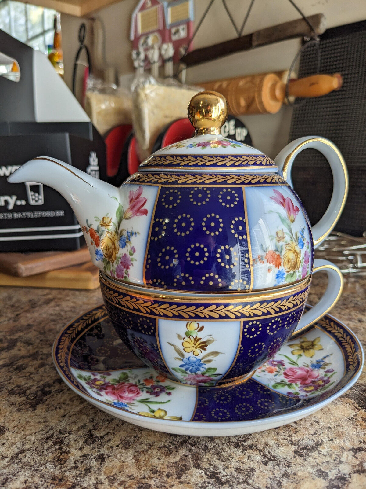 Vintage Lillian Vernon Porcelain Teapot, Teacup and Saucer