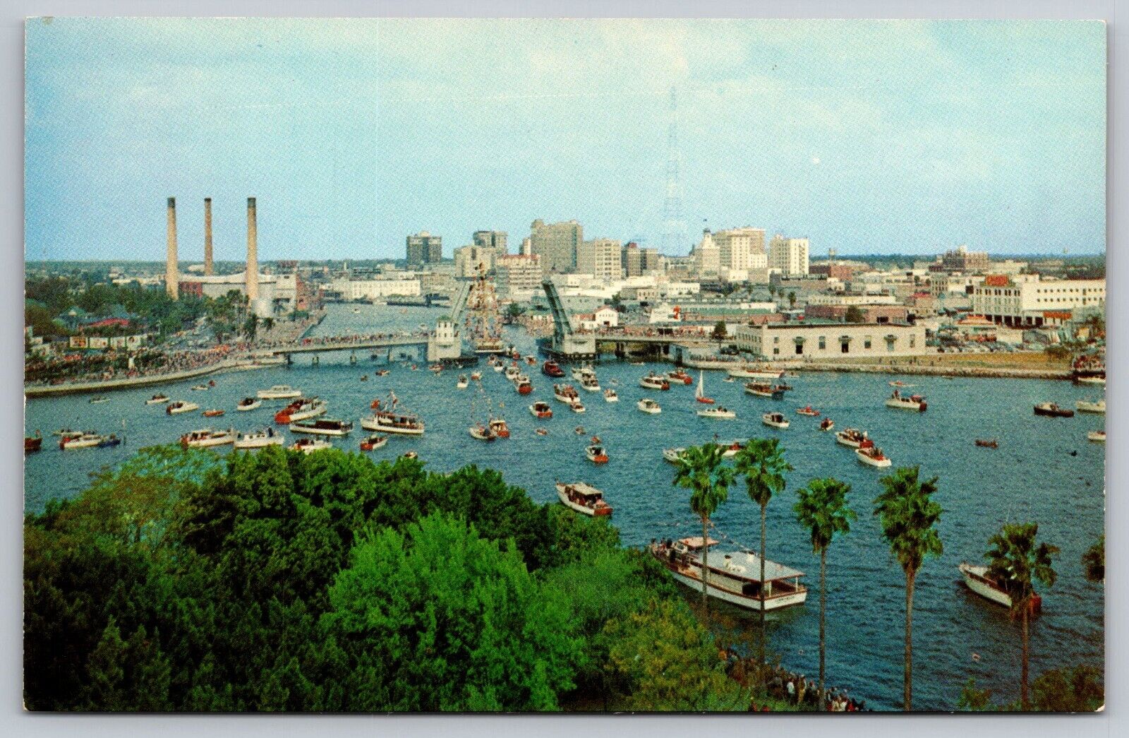 Postcard Gasparilla Entering Harbor Tampa Florida FL Old Boats and Ships Aerial