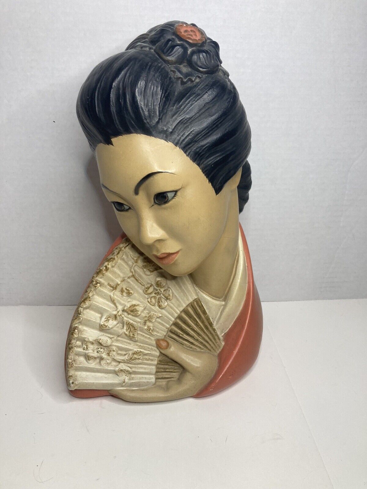 1965 Marwal Brower Asian Geisha Woman Bust MCM Japanese Head Chalkware Vintage