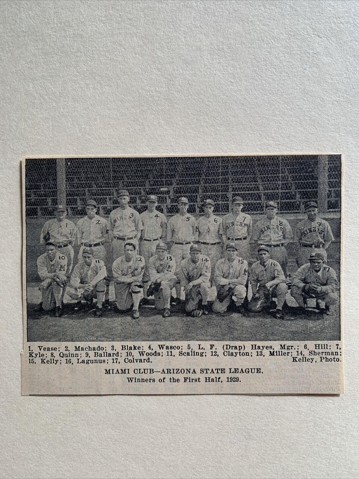 Miami Miners AZ Arizona State League 1929 Baseball Team Picture