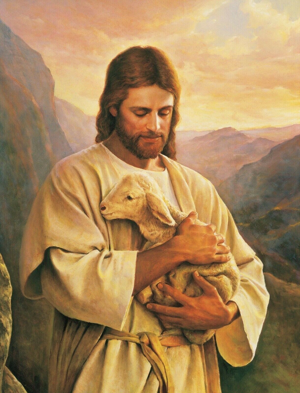 JESUS CARRYING A LOST LAMB 8X10 CHRISTIAN ART GLOSSY PHOTO PICTURE