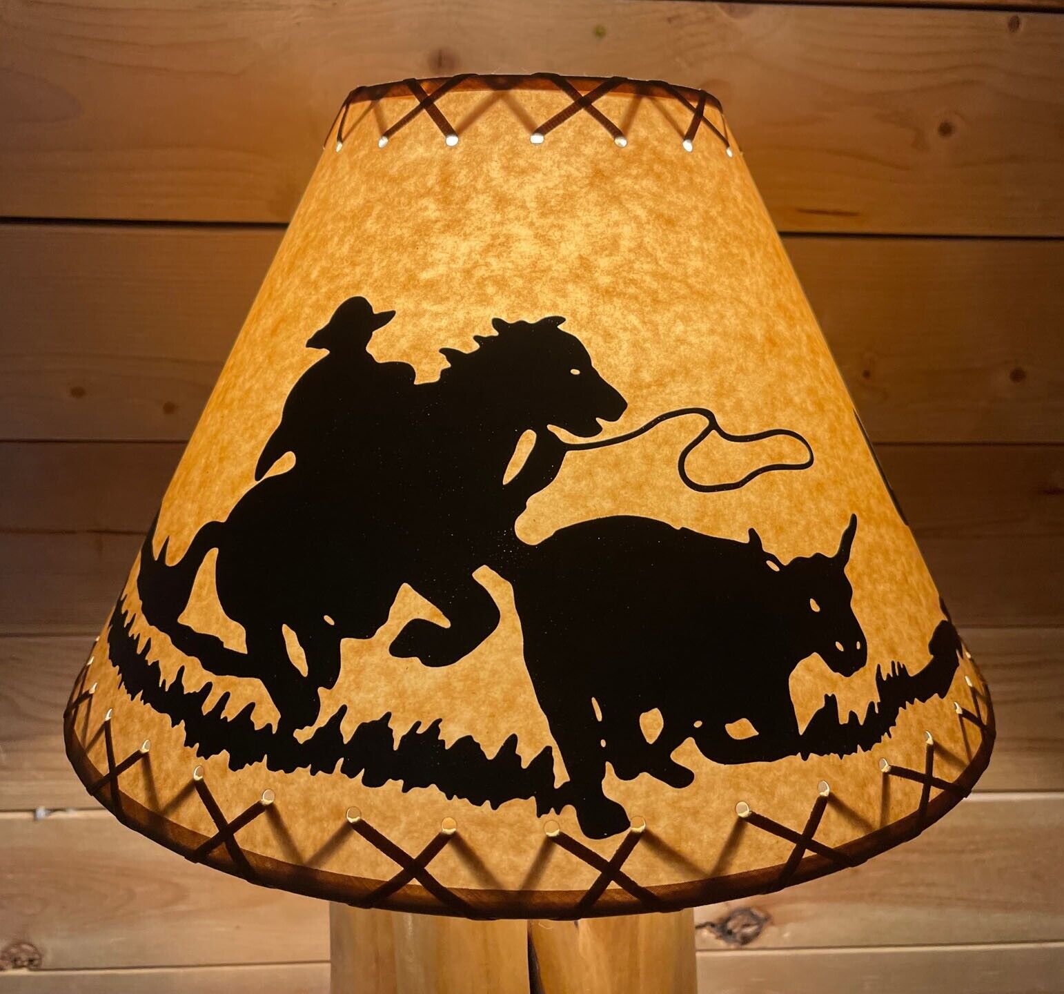 Rustic Oiled Kraft Laced Cowboy Lamp Shade - 16\