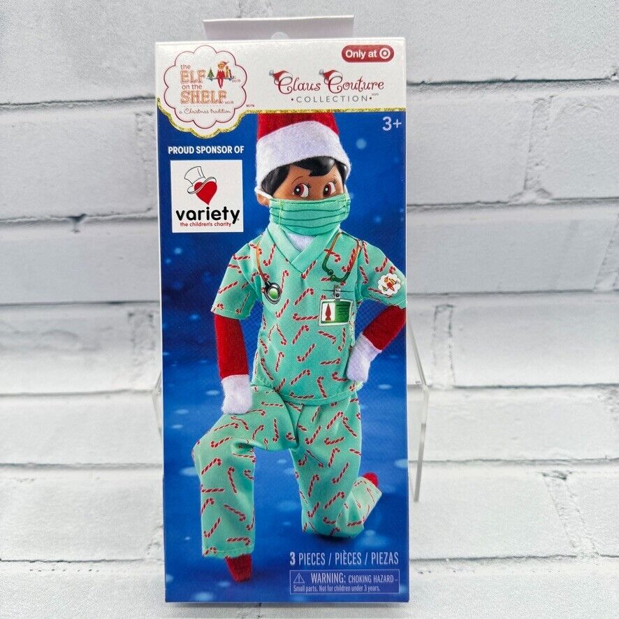 Elf on the Shelf Candy Cane Scrubs and Mask Target Exclusive Claus Couture New