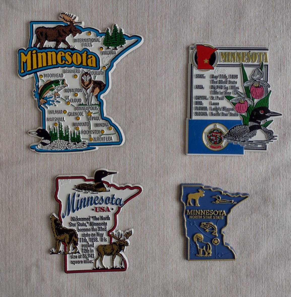 Lot of 4 Minnesota Souvenir Travel Fridge Magnets