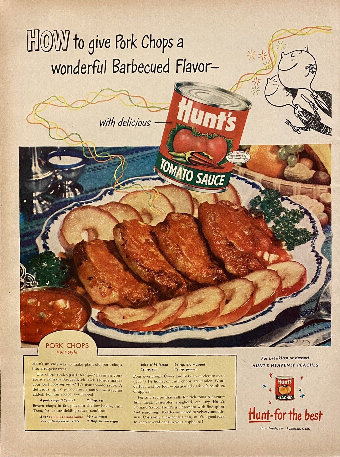 Vtg Print Ad 1952 Hunts Tomato Sauce Retro Kitchen Decor MCM Home Cooking