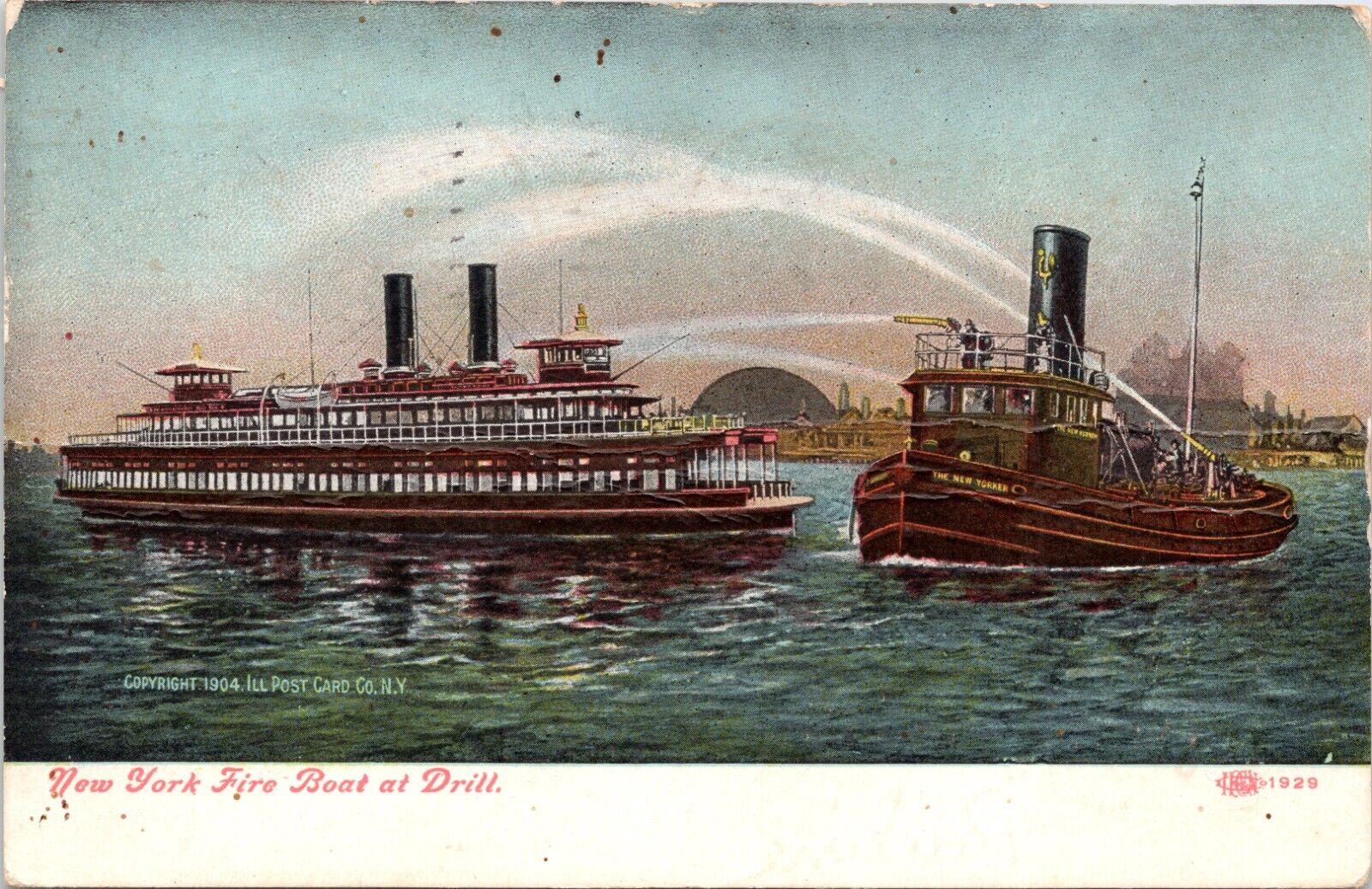 C.1908 New York Fire Department Boat Drill Ships Firefighter Postcard A420