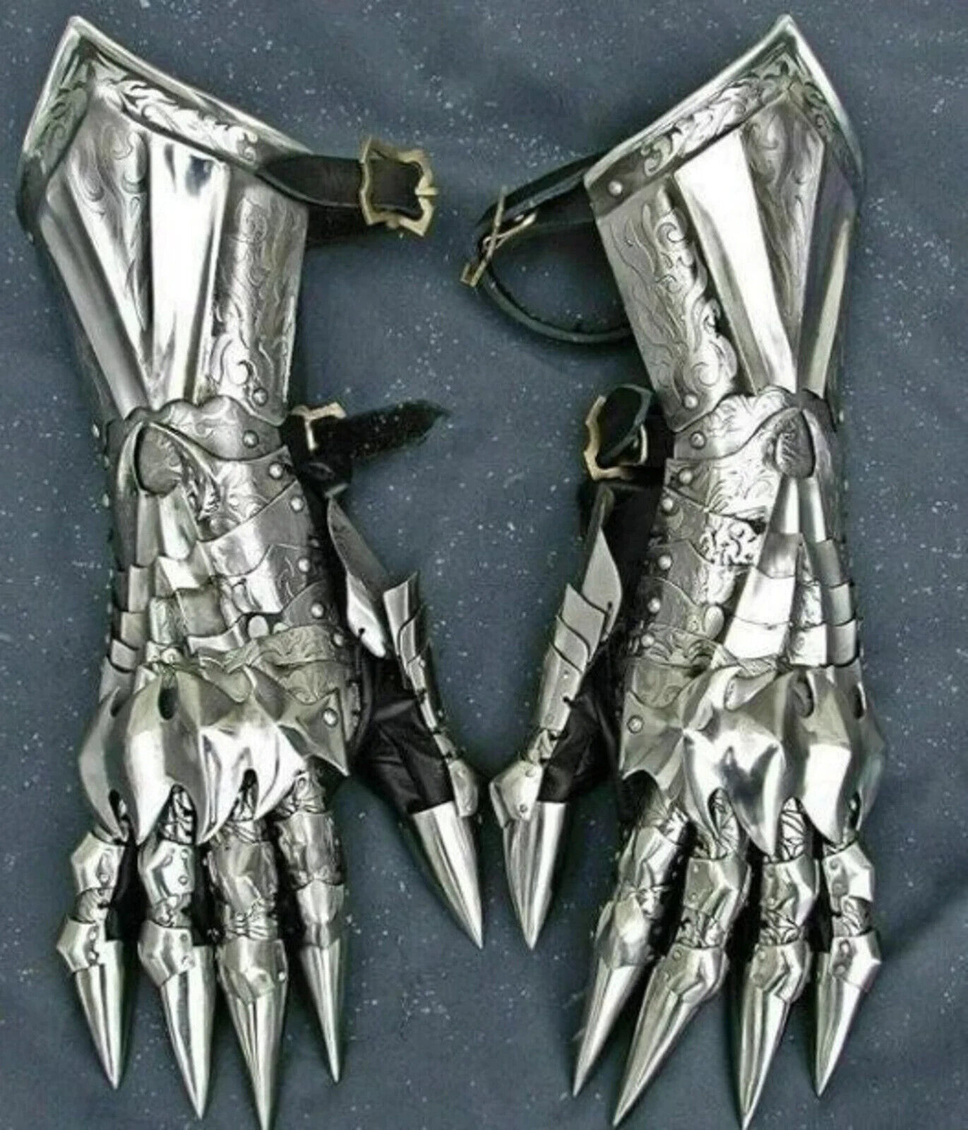 Medieval Nazgul Etching Gloves Set ~ Medieval Knight Gothic Gauntlet Gloves Pair