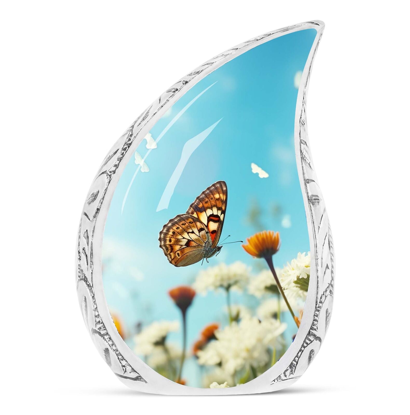 Teardrop UrnButterflies Fly In A Morning Meadow Burial Urns For Cremated Remains