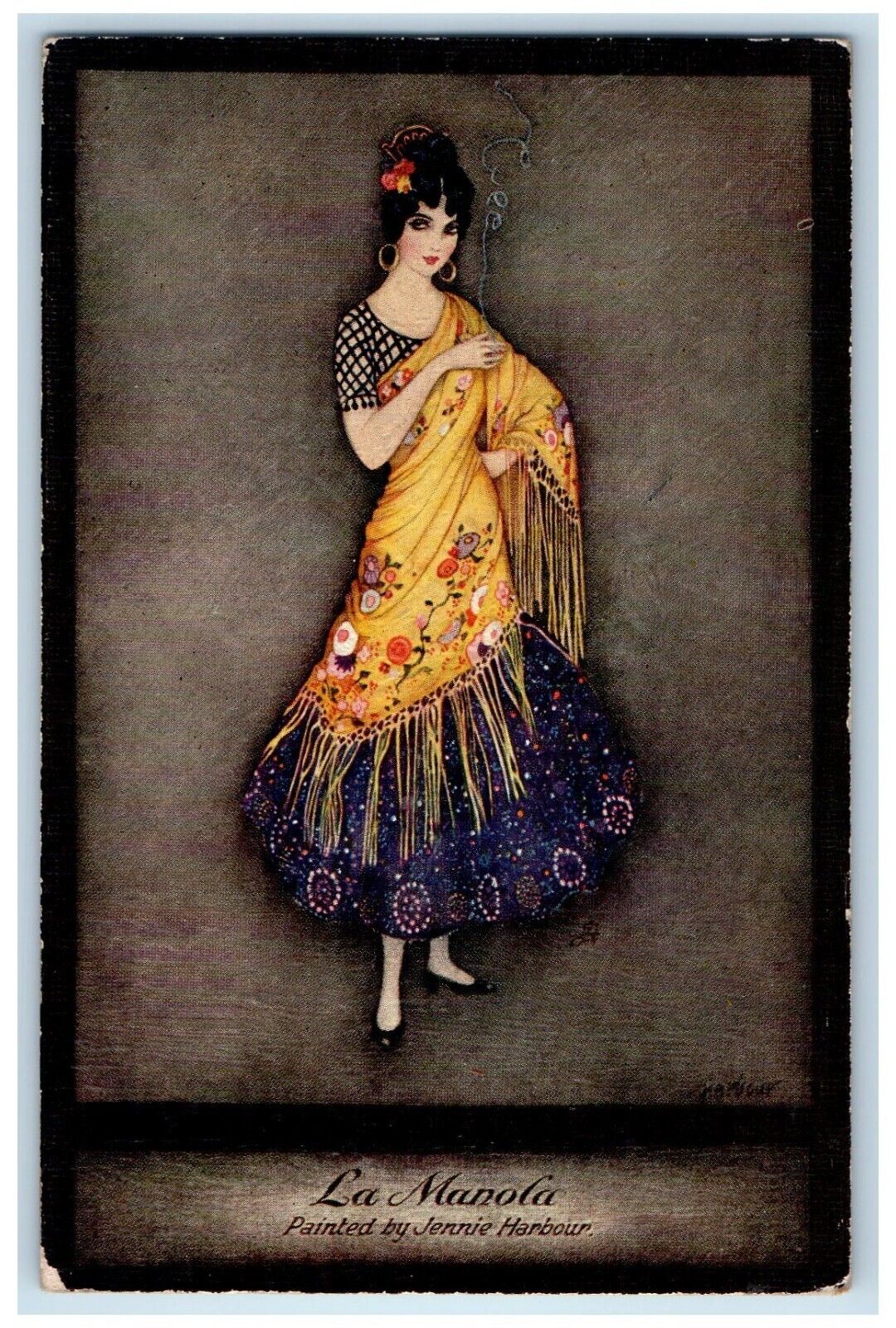 La Manola Early Victorian Painted Jennie Harbour Oilette De Luxe Tuck\'s Postcard