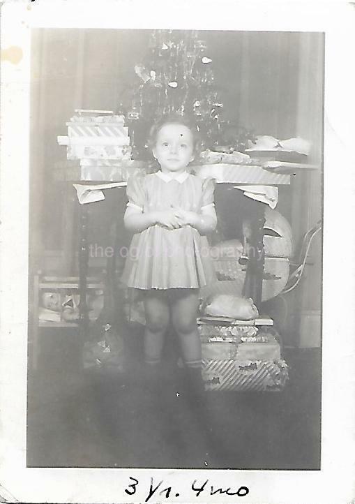 Vintage FOUND Christmas Girl PHOTO bw  Original Snapshot 04 36 L