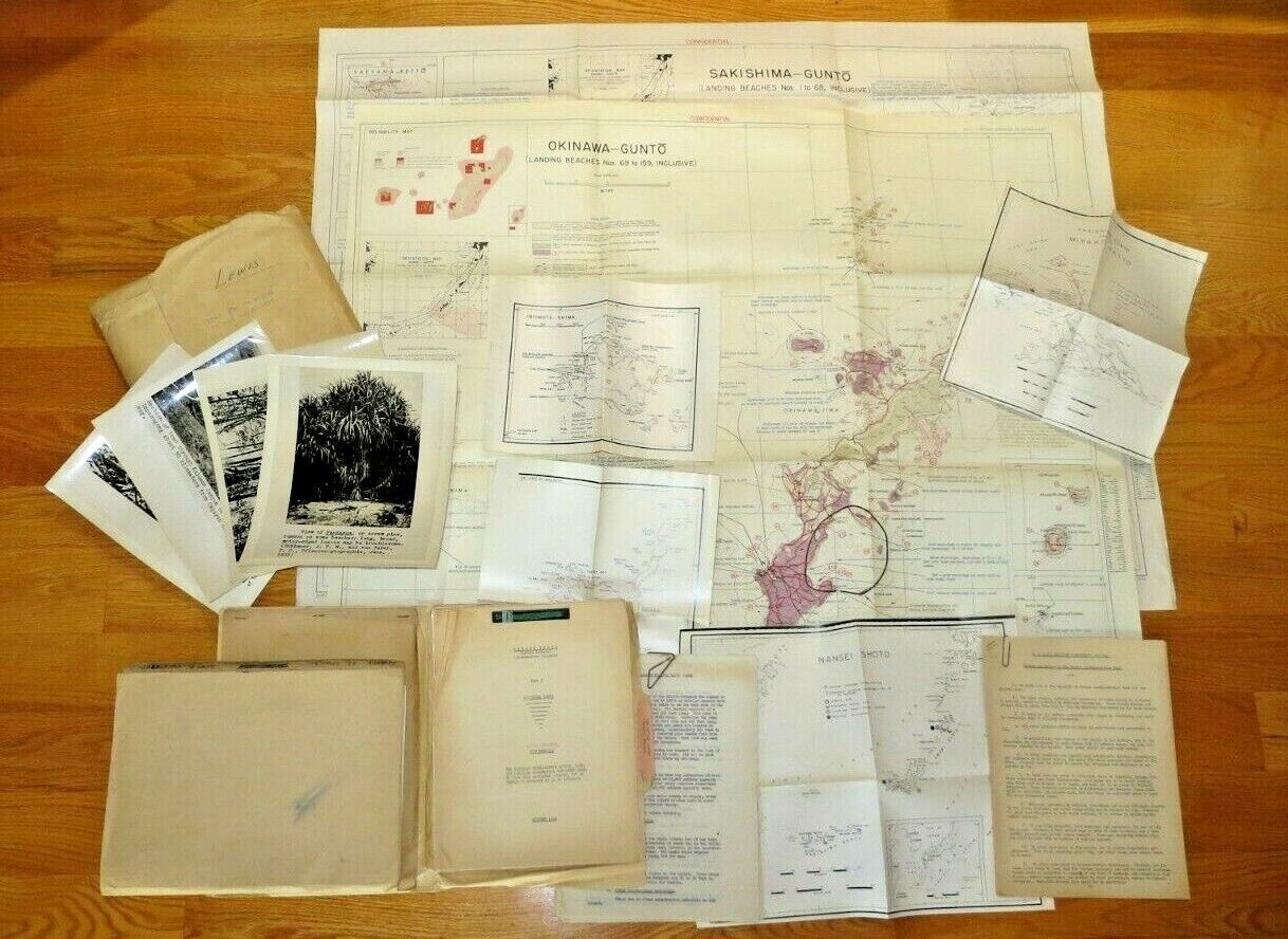 WW2 US Army CONFIDENTIAL INVASION DOCUMENTS OKINAWA Maps Photos Documents