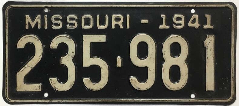 Vintage Missouri 1941 License Plate 235-981 Original Paint Good Condition