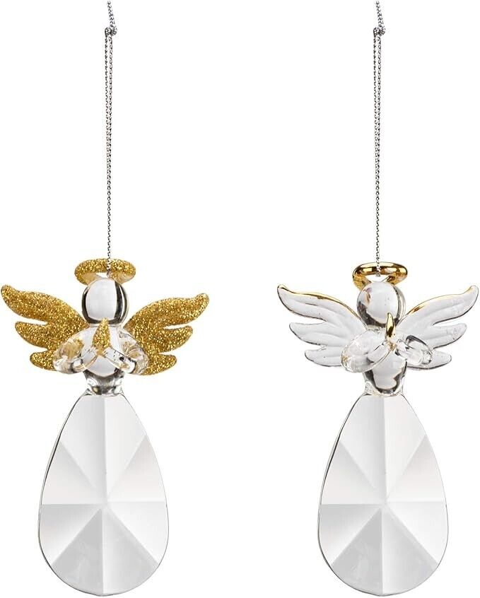 DEMDACO Angel Clear and Gold Tone 3.5 x 2 Glass Hanging Ornaments Set of 2