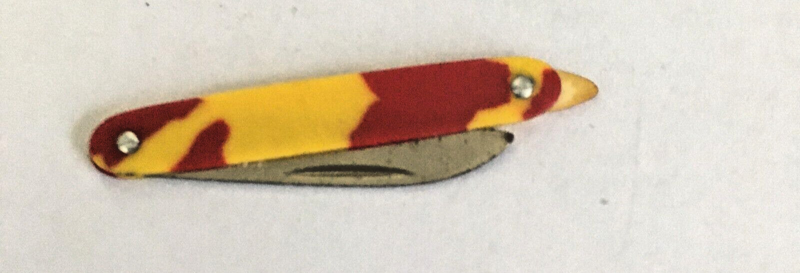Vintage  Czechoslovakia Miniature Pocket Folding Knife  YELLOW MULTI  1 1/2\
